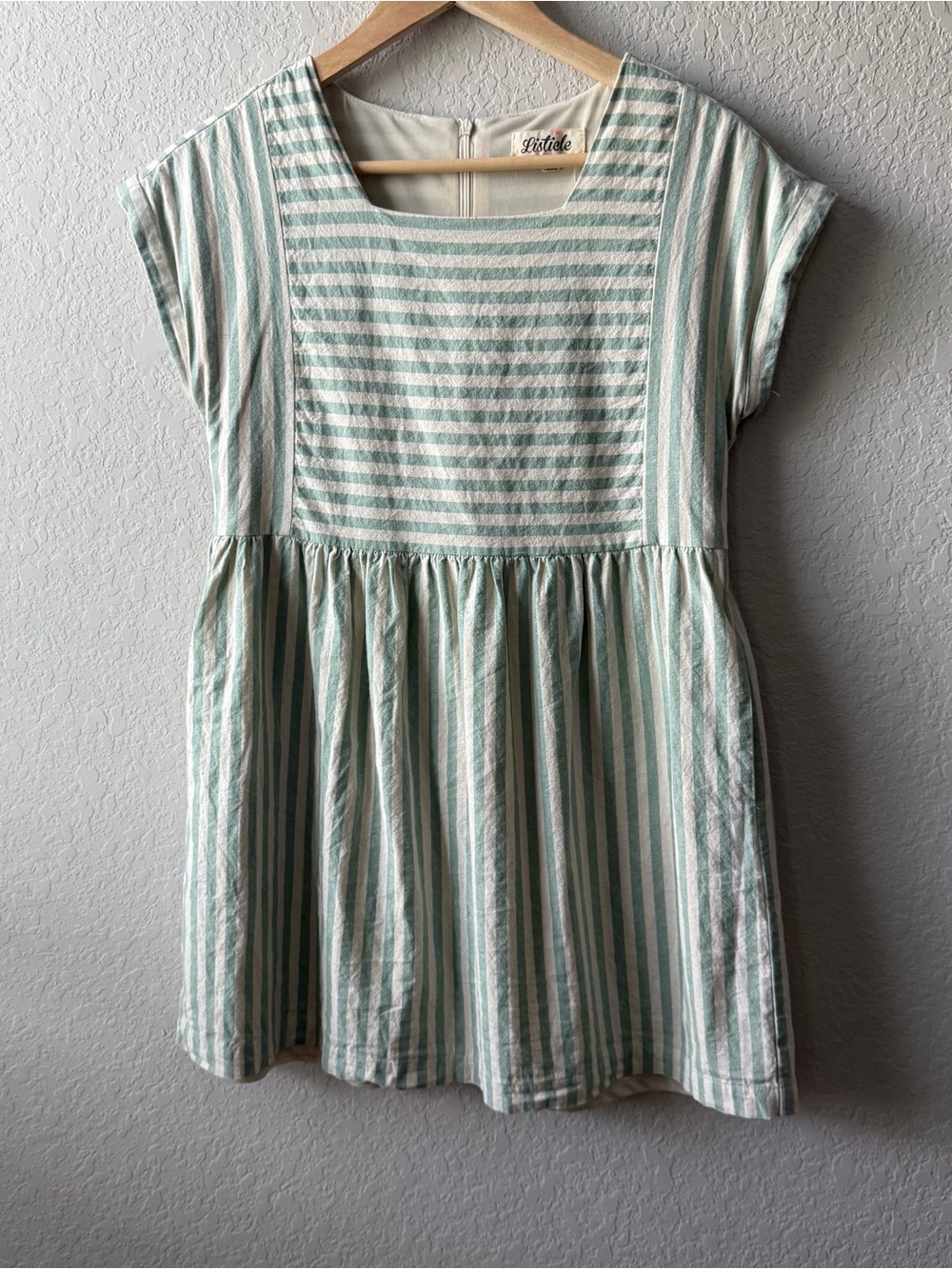 Listicle Mint Green and White Striped Cotton Dress